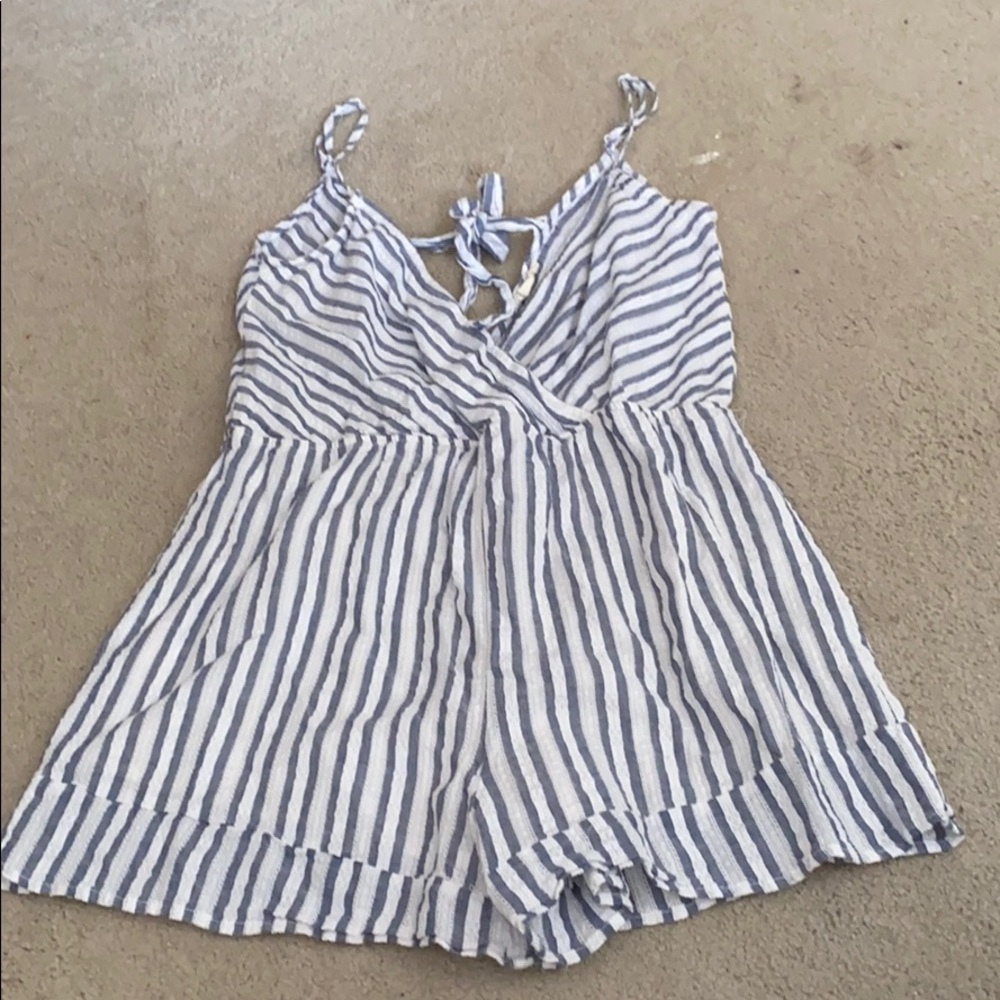 Blue and White Striped Romper